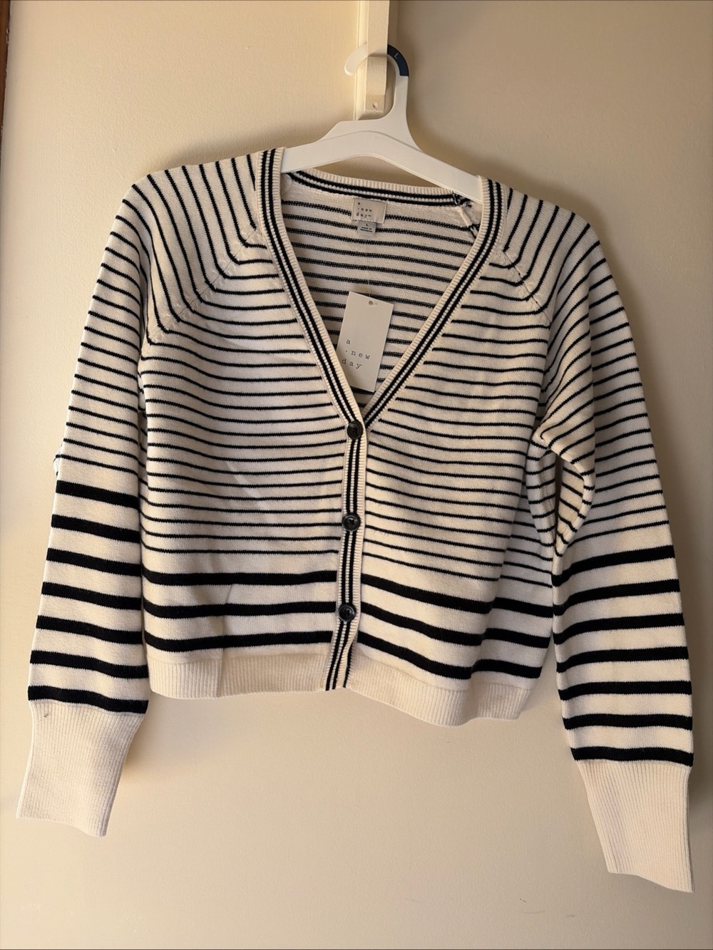 Target Black & White Striped V-Neck Button Cardigan